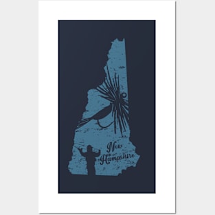 New Hampshire Distressed Fly Fishing State Map Posters and Art